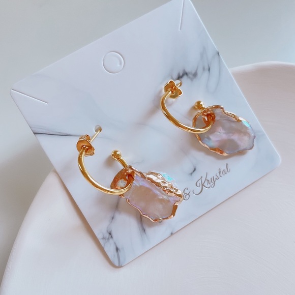 Retro Genuine gold trim keshi Pearl hoop earrings - Picture 4 of 6